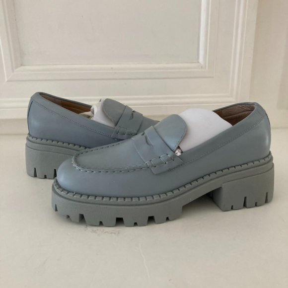 Free People Shoes - NWOB Free People Lyra Lug Sole Sky Blue Leather Loafers Sz 37.5